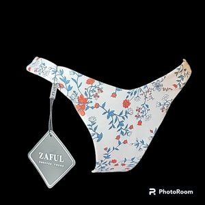 Zaful Women NWT Floral Red/White/Blue Bikini Swim Bottoms Brazilian Cheeky Sexy